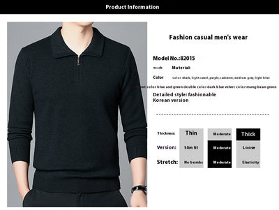 Suéter de Lana 100% Premium con Cuello Solapa - Manga Larga Tejida para Hombre - Image 17
