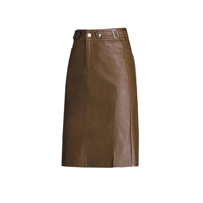 Falda de Cuero Cintura Alta Ajustada Midi Casual - Image 13