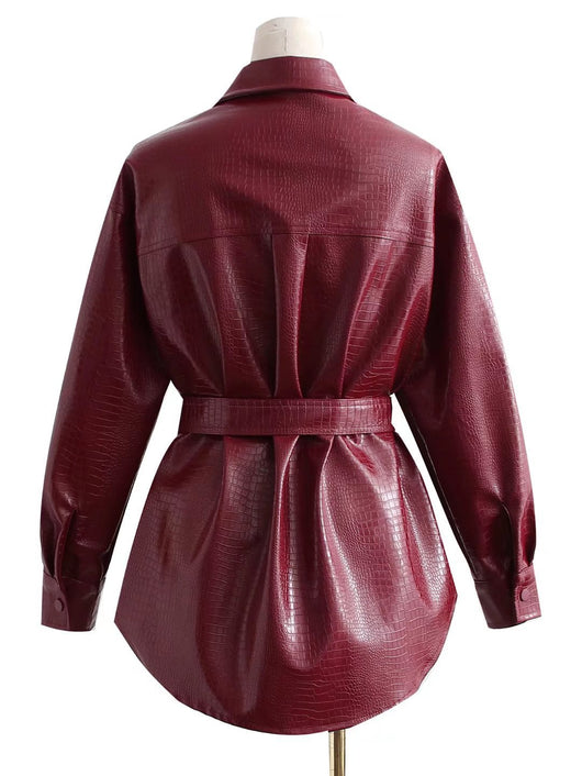 Chaqueta de Cuero con Bolsillos Dobles y Cuello Ajustable - Image 8