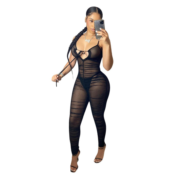 Enterizo Ajustado de Malla Fruncida para Mujer