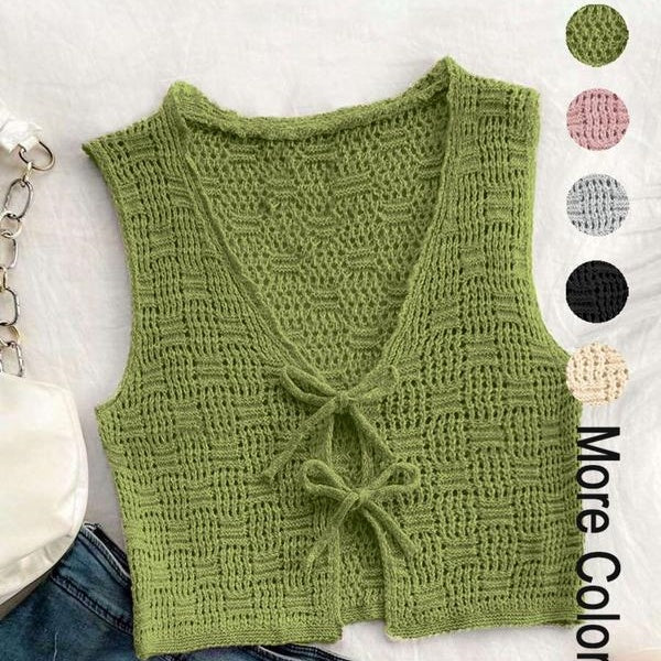 Chaleco Tejido Anudado de Color Liso para Mujer - Estilo Casual Crochet