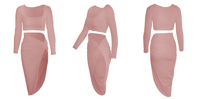 Vestido de Dos Piezas con Hombros Descubiertos y Pliegues Elegantes - Image 16