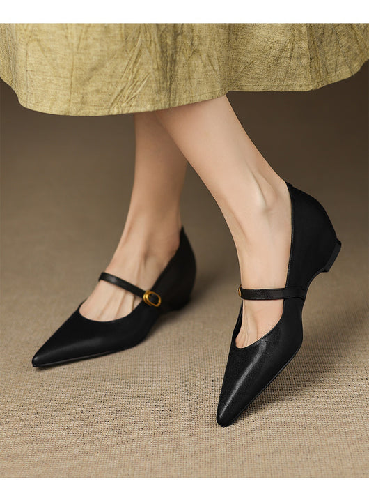 Pumps Retro Francés Punta Fina de Piel de Oveja para Mujer - Image 24