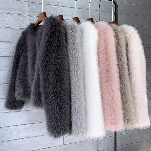 Abrigo de Piel Corto para Mujer Talla Grande Color Sólido