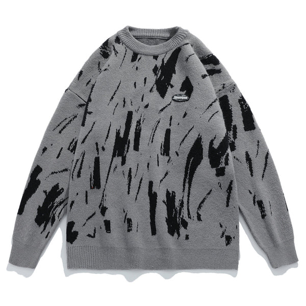 Suéter Hombre Cuello Redondo Diseño Jacquard Salpicaduras de Tinta Japonés - Image 4