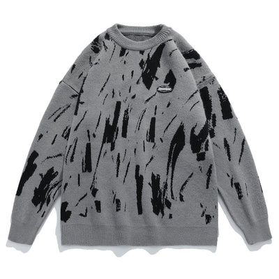 Suéter Hombre Cuello Redondo Diseño Jacquard Salpicaduras de Tinta Japonés - Image 4