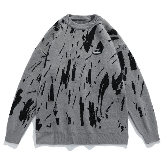 Suéter Hombre Cuello Redondo Diseño Jacquard Salpicaduras de Tinta Japonés - Image 4