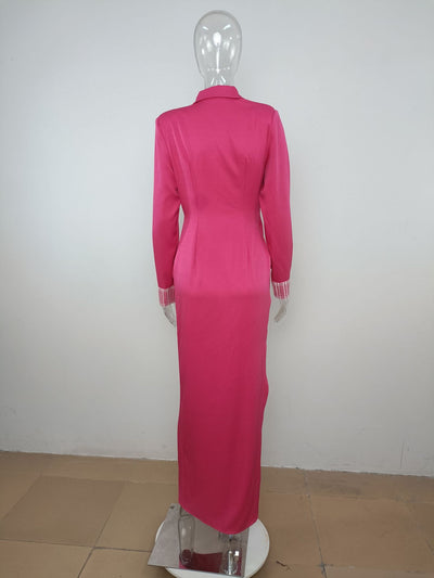 Vestido Rojo Rosado con Escote Profundo V y Cintura Alta - Image 13