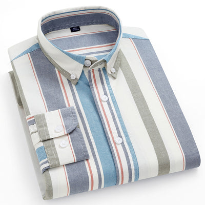 Camisa Oxford de Algodón a Rayas Antirruga para Hombre - Image 4