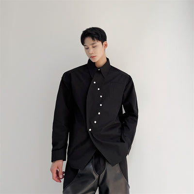 Camisa Casual Oscura con Botones Diagonales Asimétricos - Image 6