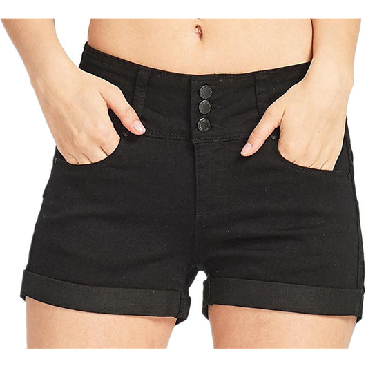 Shorts Denim Ajustados Cintura Elástica Tela Color Hot Pants Mujer - Image 25