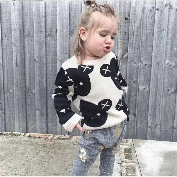 Suéter Tejido Oso Blanco y Negro para Bebés Niños y Niñas