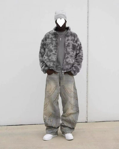 Pantalones Jeans Anchos Rotos Teñidos a Mano para Hombre - Image 10