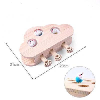 Wooden cat whack-a-mole toy with three plush mouse toys and paw-shaped pushers, measuring 21cm by 28cm. - Image 10