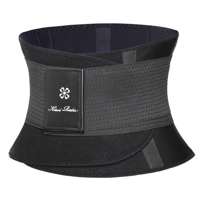 Black and yellow neoprene fitness belt with a perforated texture and a 'Kiwi Rata' logo patch. - Image 6