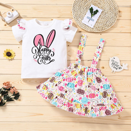 Falda Infantil con Estampado de Conejo y Mangas Volantes
