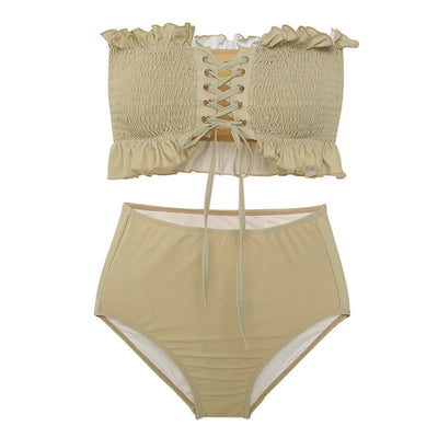 Bikini Escotado de Color Sólido con Top Tubo para Mujer - Image 4