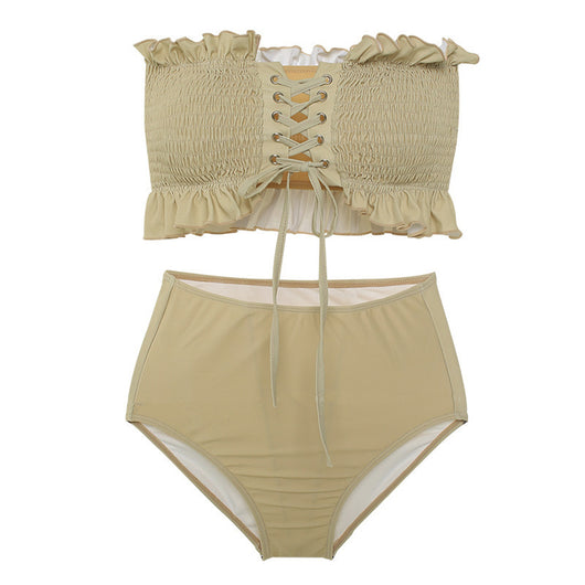 Bikini Escotado de Color Sólido con Top Tubo para Mujer - Image 4