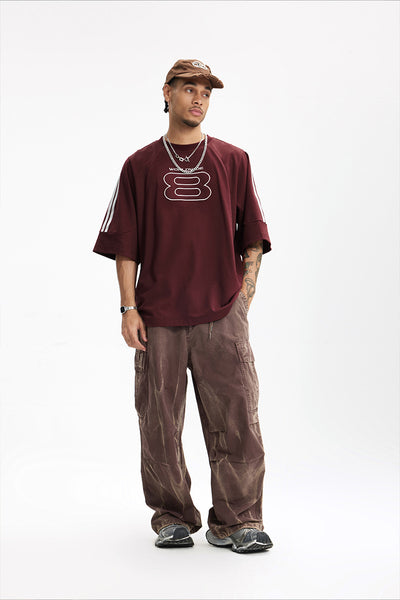 Camiseta Deportiva con Bordado Estilo Americano Oversize Manga Corta - Image 25