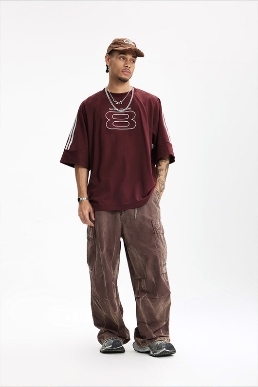 Camiseta Deportiva con Bordado Estilo Americano Oversize Manga Corta - Image 25