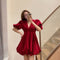 Vestido Mini de Terciopelo con Mangas Abullonadas - Estilo Europeo y Americano