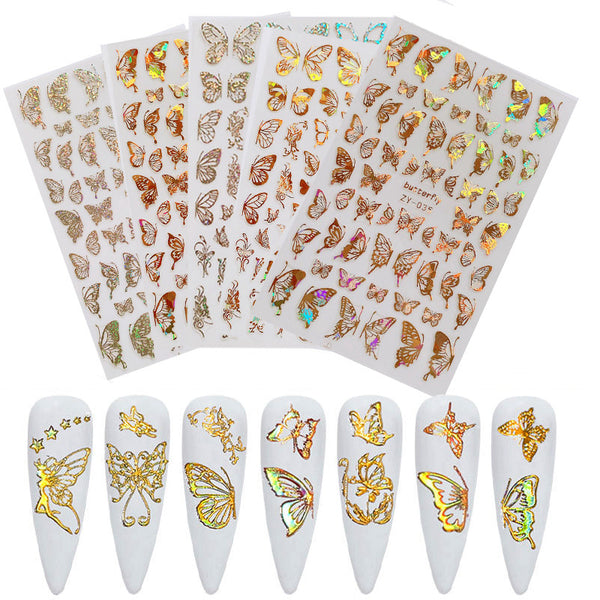 Stickers de Uñas Mariposa con Efecto Bronce Láser