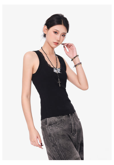 Camisola Negra de Encaje con Cuello U - Top Slim Ajustado para Mujer - Image 22