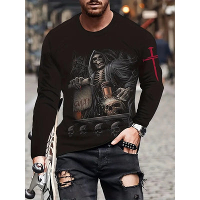 Playera Hombre Estilo Retro 3D Hip-hop Oversize Manga Larga Cuello Redondo - Image 6