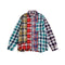 Camisa Masculina Xadrez Mosaico Manga Longa Multicolorida com Franjas