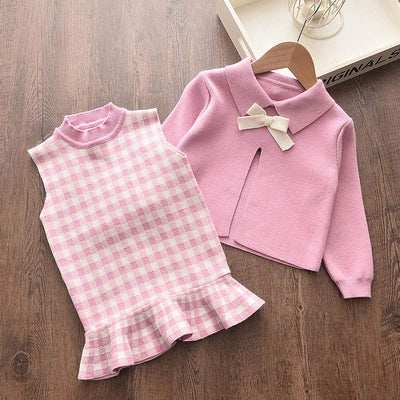 Conjunto de Primavera para Niñas: Suéter Manga Larga, Blusa y Falda con Moño - Image 8