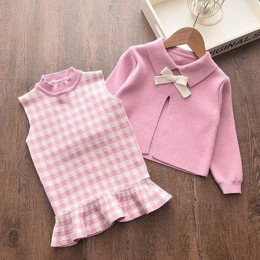 Conjunto de Primavera para Niñas: Suéter Manga Larga, Blusa y Falda con Moño - Image 8