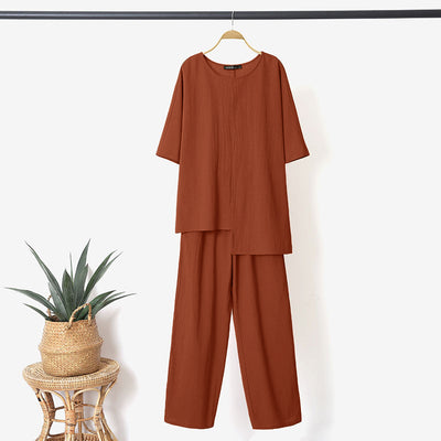 Conjunto de Blusa y Pantalón Corto en Algodón y Lino para Mujer - Image 3