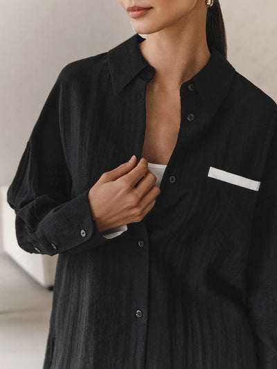 Blusa Manga Larga Bicolor con Costuras de Diseño para Mujer - Image 10