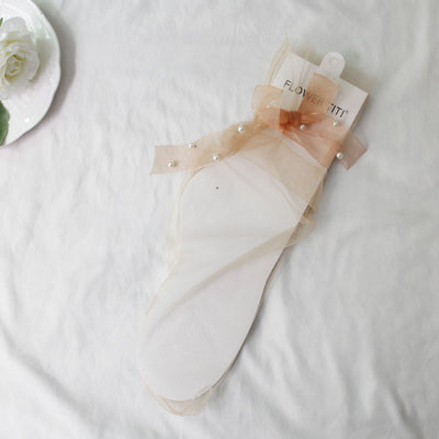 Calcetines de Malla Transparente con Moño y Perlas - Image 6