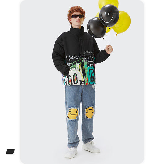 Chaqueta de Algodón para Hombre con Diseño Graffiti y Cierre Relajado - Image 9