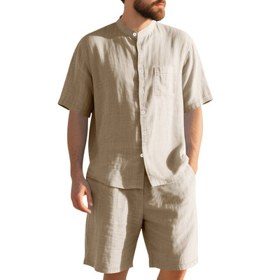 Traje de Lino Americano para Hombre - Dos Piezas Cuello Mao Playa Verano