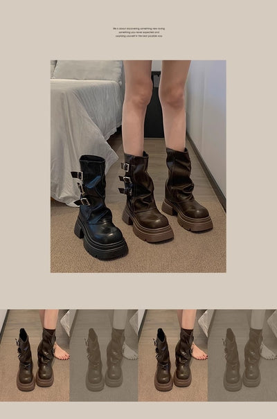 Botas Motociclista Plataforma con Hebilla para Mujer - Image 10