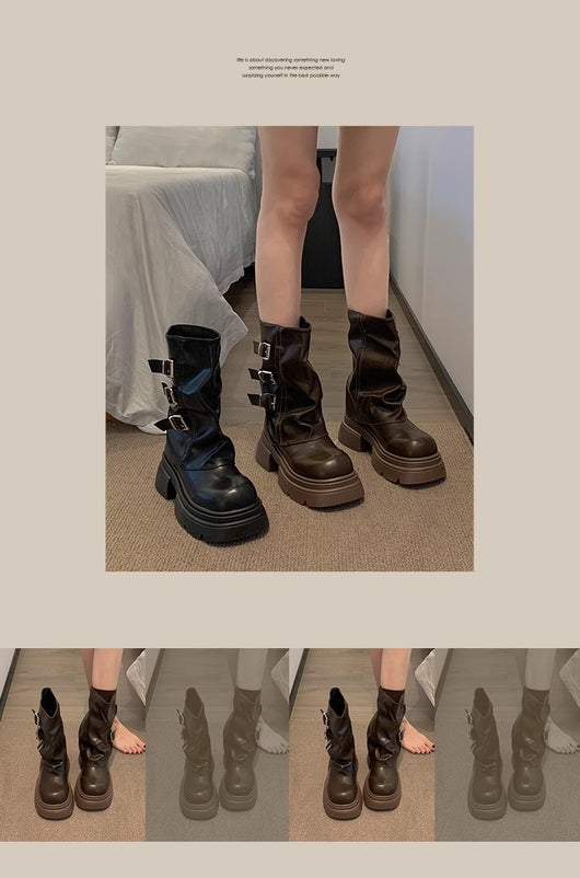 Botas Motociclista Plataforma con Hebilla para Mujer - Image 10