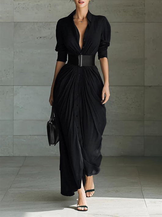 Vestido Camisero Elegante con Solapa y Cinturón - Image 15