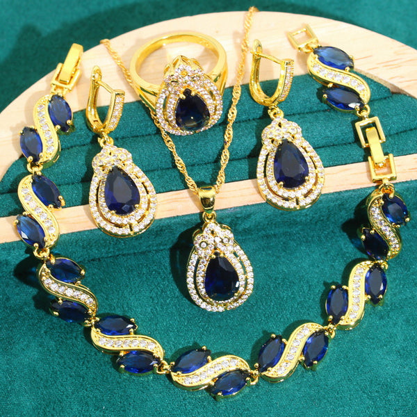 Juego de Joyería Hipoalergénica con Circonita - Pulsera, Collar, Aros y Anillo