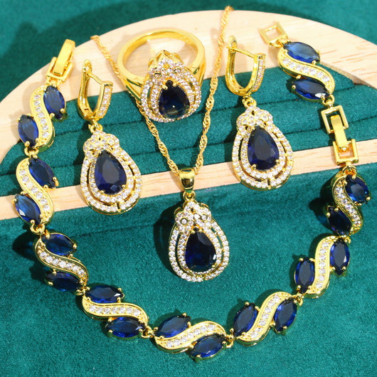Juego de Joyería Hipoalergénica con Circonita - Pulsera, Collar, Aros y Anillo