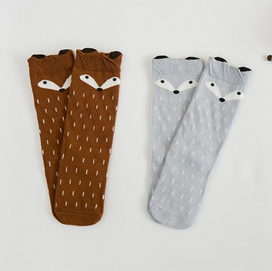Calcetines Infantiles de Algodón con Diseño Zorro Adorable - Transpirables para Primavera y Otoño