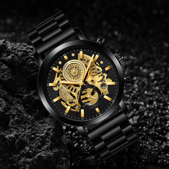Reloj Multifuncional para Hombre con Diseño Calado y Calendario