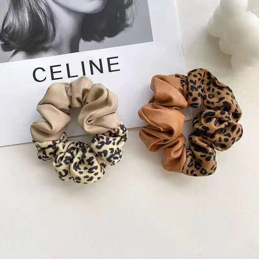 Pulsera Elástica de Cuero Estampado Leopardo con Bloques de Color - Image 3