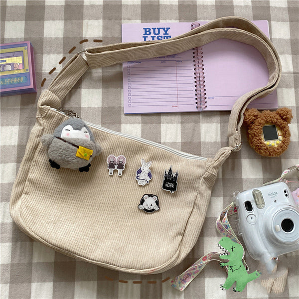 Bolsa Retro Vintage con Diseño de Dumpling - Bandolera de Pana con Asa Única
