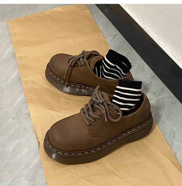 Zapatos de Cuero para Mujer con Suela Gruesa y Punta Redonda
