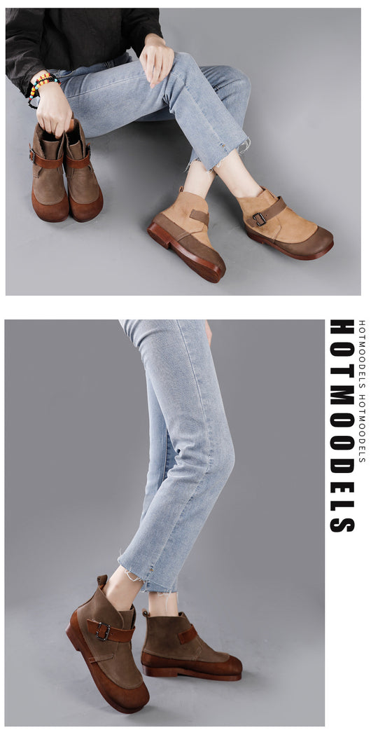 Botas de Cuero Genuino Estilo Étnico con Hebilla - Punta Redonda Planas Artesanales - Image 7