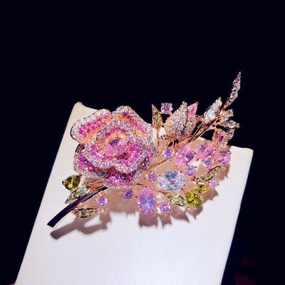 Broche Ramillete de Diamantes en Circonio Rosa - Image 5