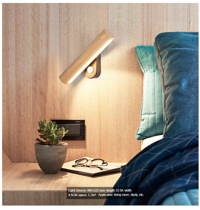 Lámpara de Mesita Nórdica LED Giratoria de Madera Maciza para Dormitorio y Sala de Estar - Image 7