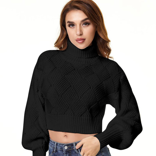 Suéter Cuello Alto Holgado de Color Sólido para Mujer - Image 12